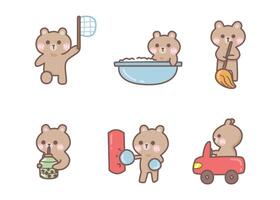 Cute bear daily activity sticker vector