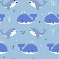 Seamless pattern with whale and shark vector