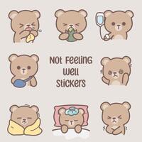 Sick not feeling well cute bear sticker journal vector