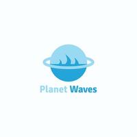 Combined logo of planet saturn and ocean waves. vector