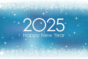 2025 New Years Greeting Card With Snowflakes On A Blue Abstract Background. vector