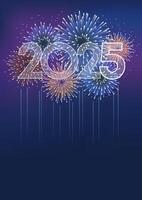 The Year 2025 Logo And Celebratory Fireworks Background With Text Space. vector