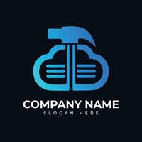 Hammer Cloud Tech logo template icon, sign, symbol design. Cloud data storage isolated vector