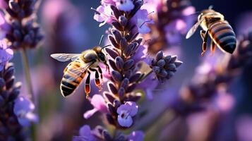 Honey Bees Fluttering Amidst Lavender Bliss photo