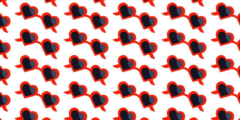 Seamless pattern red sunglasses heart frame on a white background