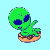 Cute Alien Sitting On Doughnut Cartoon Illustrations. Flat Cartoon Concept. Suitable for any creative project. vector