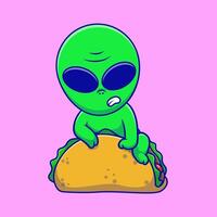 Cute Alien Climb Out From Taco Cartoon Icons Illustration. Flat Cartoon Concept. Suitable for any creative project. vector