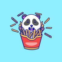 Cute Panda In A French Fries Box Cartoon Icons Illustration. Flat Cartoon Concept. Suitable for any creative project. vector