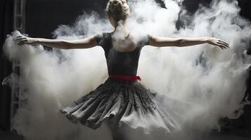 Rear View, Woman dancing in floor with black background photo