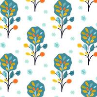 Simple Folk Autumn Floral and Tree Pattern Bright Green, Malachite, vector