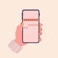 Menstrual cycle. Phone in hand with a calendar. vector