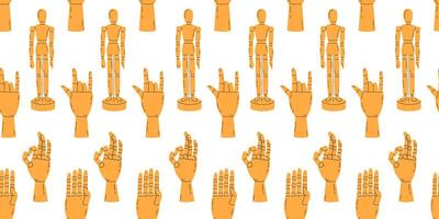 Seamless pattern with wooden mannequins vector