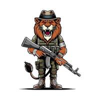 lion in army uniform with machine gun vector