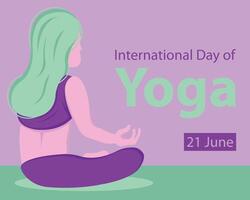 ilustración gráfico de un mujer estaba sentado con las piernas cruzadas con lleno concentración, Perfecto para internacional día, internacional día de yoga, celebrar, saludo tarjeta, etc. vector