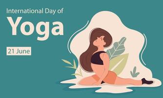 ilustración gráfico de un mujer es haciendo un yoga calentamiento, Perfecto para internacional día, internacional día de yoga, celebrar, saludo tarjeta, etc. vector
