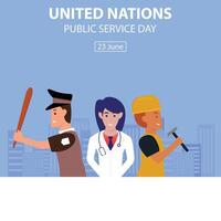 illustration graphic of police, doctors and construction workers are in one group, perfect for international day, united nations public service day, celebrate, greeting card, etc. vector