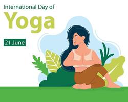 illustration graphic of a woman sits facing sideways with yoga movements, perfect for international day, international day of yoga, celebrate, greeting card, etc. vector