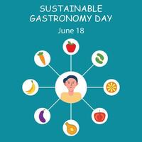 ilustración gráfico de personas y un menú de Fruta y verduras, Perfecto para internacional día, sostenible gastronomía día, celebrar, saludo tarjeta, etc. vector