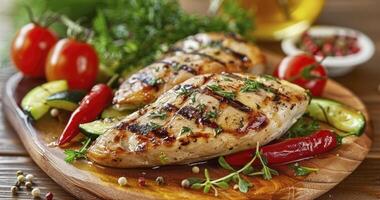 A Simple Elegance of Perfectly Grilled Chicken Breast with Seasonal Fresh Vegetables photo