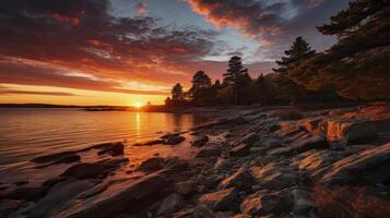 The Sun's Rays Breaking the Horizon, Casting a Breathtaking Glow on Nature at Sunrise photo