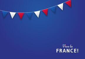 Vive la France Blue background with decorative flags for card or banner design. Bastille Day, July 14 vector