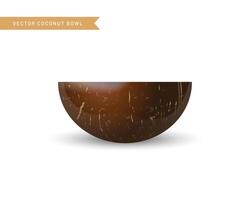 Coconut Bowl realistic illustration isolated on white background. Side view. Natural eco friendly coconut cup for smoothie, salad and other food vector