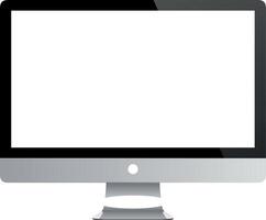 Realistic modern grey computer screen display isolated. Trendy mockup 3D rendering of silver and black monitor for home studio workspace. Isolated screen on white transparent background vector