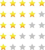 Set of stars rating design elements. Kit of star shapes for ranking interface. Voting symbols from zero to five points. illustration in flat style. gold stars and half star flat icons vector