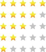 Set of stars rating design elements. Kit of star shapes for ranking interface. Voting symbols from zero to five points. illustration in flat style. gold stars and half star flat icons vector