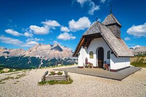 Small Antonius chapel near Pralongia shelter, Dolomites, Italy photo