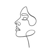 Continuous line drawing of a woman's face portrait. vector