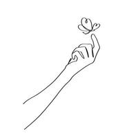 Woman hand with butterfly line drawing. vector