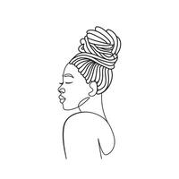 African American woman dreadlocks hairstyle hair up side face view color drawing elegance minimal line artwork. vector