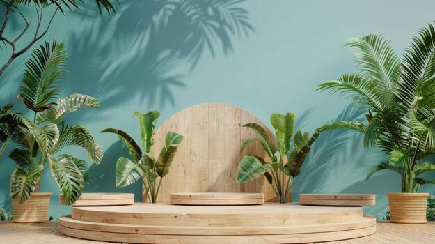 geometric podium product mockup with summer theme. background photo