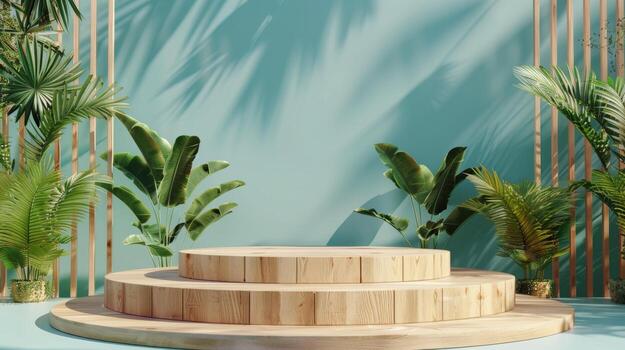 geometric podium product mockup with summer theme. background photo