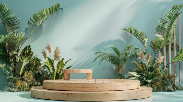 geometric podium product mockup with summer theme. background photo