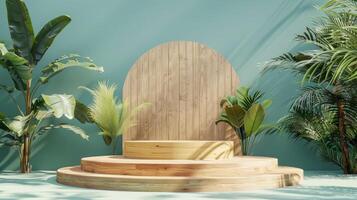geometric podium product mockup with summer theme. background photo