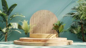 geometric podium product mockup with summer theme. background photo