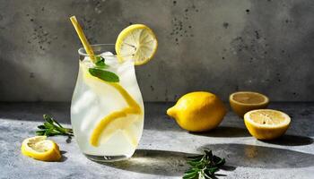Homemade classic lemonade, summer detox drink. Tasty and healthy beverage. photo