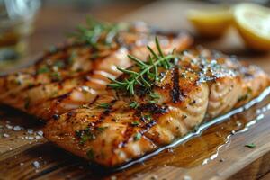 salmon grilled on a grill professional advertising food photography photo