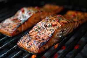 salmon grilled on a grill professional advertising food photography photo