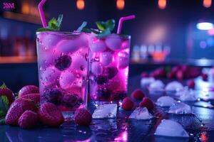 Various cold drink cups and ice balls professional advertising food photography photo