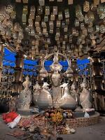 godess Durga Puja festival at night.Shot under colored light ultra wide image photo