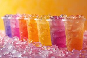 Various cold drink cups and ice balls professional advertising food photography photo