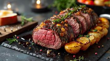 New Zealand lamb roast with rosemary and garlic. photo