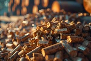 Wood pellets in warm light photo