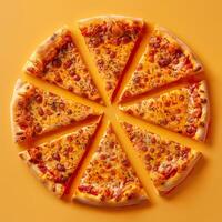 Golden sunburst pizza pie. photo