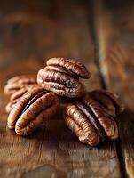 Pecans on wooden surface photo