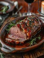 New Zealand lamb roast with rosemary and glaze. photo