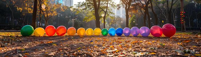 arco iris globos en otoño parque foto